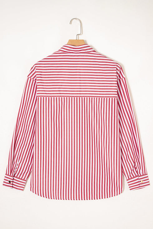 Vertical Stripe Button Front Patch Pocket Drop Shoulder Shirt