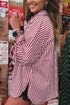 Vertical Stripe Button Front Patch Pocket Drop Shoulder Shirt