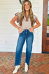 Vertical Stripe Double Ruffle Sleeve V Neck Blouse