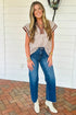 Vertical Stripe Double Ruffle Sleeve V Neck Blouse