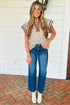 Vertical Stripe Double Ruffle Sleeve V Neck Blouse