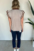 Vertical Stripe Double Ruffle Sleeve V Neck Blouse