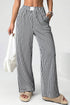 Vertical Stripe Elastic High Waist Pocketed Wide Leg Pants