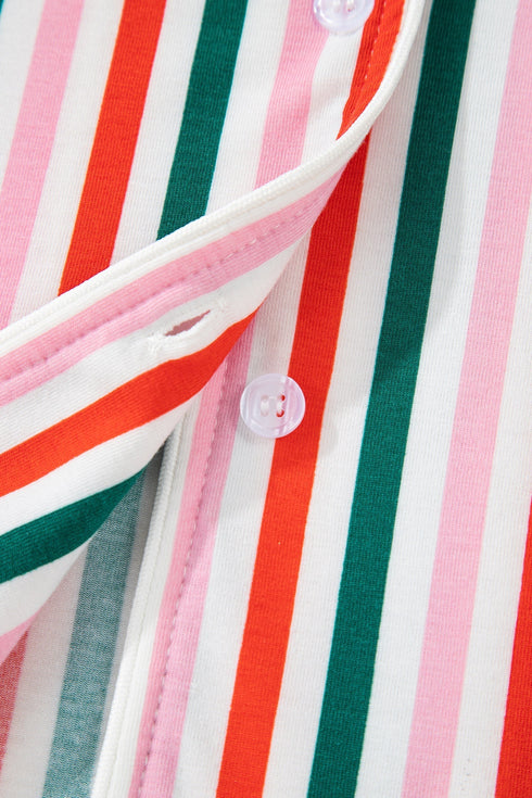 Vertical Stripe Print Button Front Long Sleeve Lounge Dress