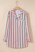 Vertical Stripe Print Button Front Long Sleeve Lounge Dress