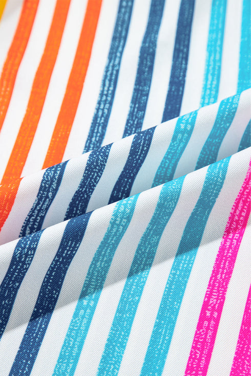 Vertical Stripe Print Relaxed Fit Button Down Shirt