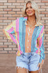 Vertical Stripe Print Relaxed Fit Button Down Shirt