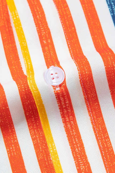 Vertical Stripe Print Relaxed Fit Button Down Shirt