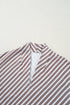 Vertical Stripe Stand Collar V Neck Pocket Detail Blouse