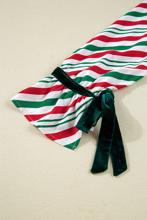Vertical Stripe Velvet Ribbon Accent Viscose Pajama Set