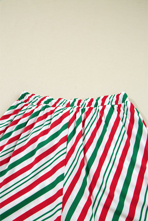 Vertical Stripe Velvet Ribbon Accent Viscose Pajama Set