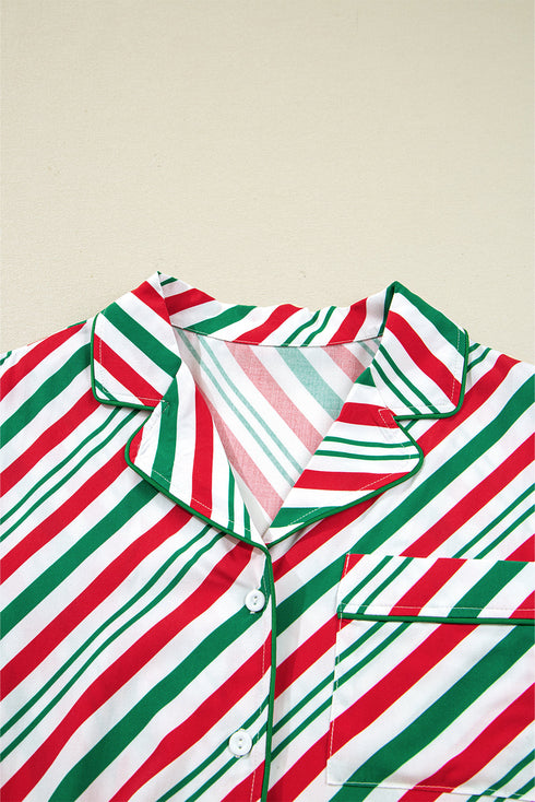 Vertical Stripe Velvet Ribbon Accent Viscose Pajama Set