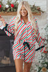 Vertical Stripe Velvet Ribbon Accent Viscose Pajama Set