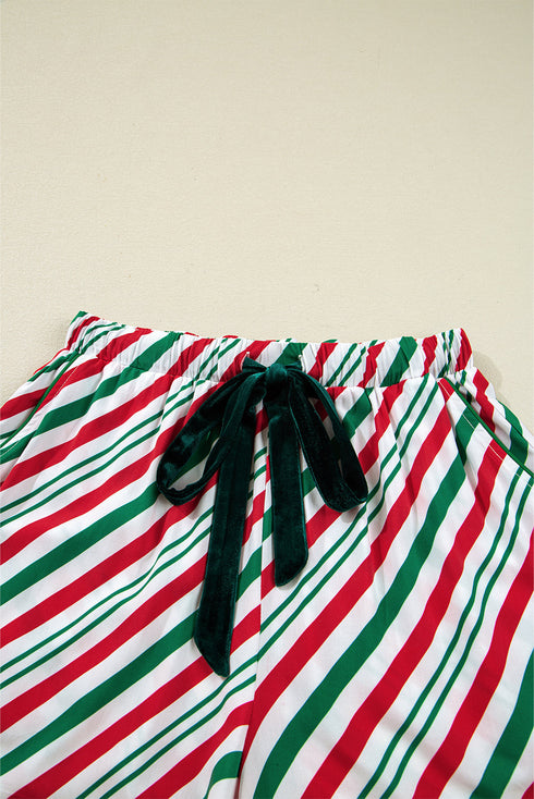 Vertical Stripe Velvet Ribbon Accent Viscose Pajama Set