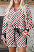 Vertical Stripe Velvet Ribbon Accent Viscose Pajama Set