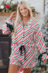 Vertical Stripe Velvet Ribbon Accent Viscose Pajama Set