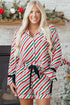 Vertical Stripe Velvet Ribbon Accent Viscose Pajama Set