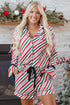 Vertical Stripe Velvet Ribbon Accent Viscose Pajama Set