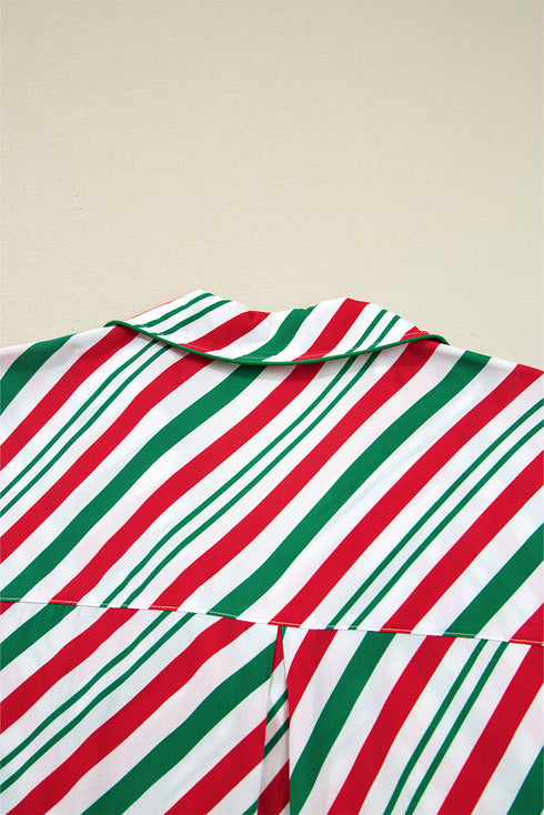 Vertical Stripe Velvet Ribbon Accent Viscose Pajama Set