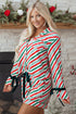 Vertical Stripe Velvet Ribbon Accent Viscose Pajama Set