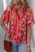 Vibrant Abstract Print Contrast Trim Flutter Sleeve Blouse