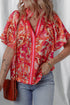 Vibrant Abstract Print Contrast Trim Flutter Sleeve Blouse