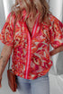 Vibrant Abstract Print Contrast Trim Flutter Sleeve Blouse
