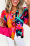 Vibrant Abstract Print Puff Sleeve Tie Front Babydoll Blouse