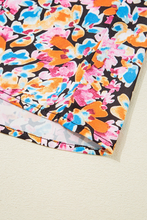 Vibrant All Over Floral Print Ruffle Sleeve Smocked Blouse Top