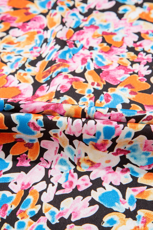 Vibrant All Over Floral Print Ruffle Sleeve Smocked Blouse Top