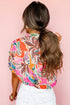 Vibrant Botanical Print Puff Sleeve Button Up Pintuck Blouse Top