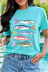 Vibrant Fish Print Casual Short Sleeve Graphic Tee