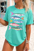 Vibrant Fish Print Casual Short Sleeve Graphic Tee