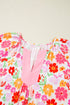 Vibrant Floral Print Contrast Collar Split Neck Flutter Sleeve Blouse