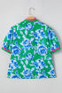 Vibrant Floral Print Contrast Trim Puff Sleeve Split Neck Blouse