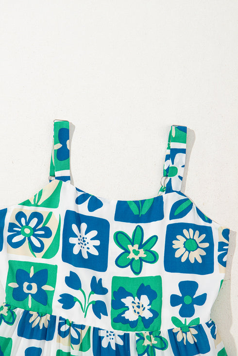 Vibrant Floral Print Ricrac Trim Detail Sleeveless Maxi Sundress