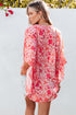 Vibrant Floral Print V Neck Kimono Blouse