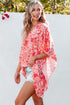 Vibrant Floral Print V Neck Kimono Blouse