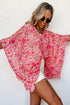 Vibrant Floral Print V Neck Kimono Blouse