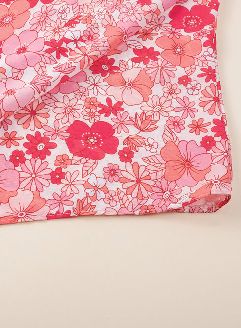 Vibrant Floral Print V Neck Kimono Blouse