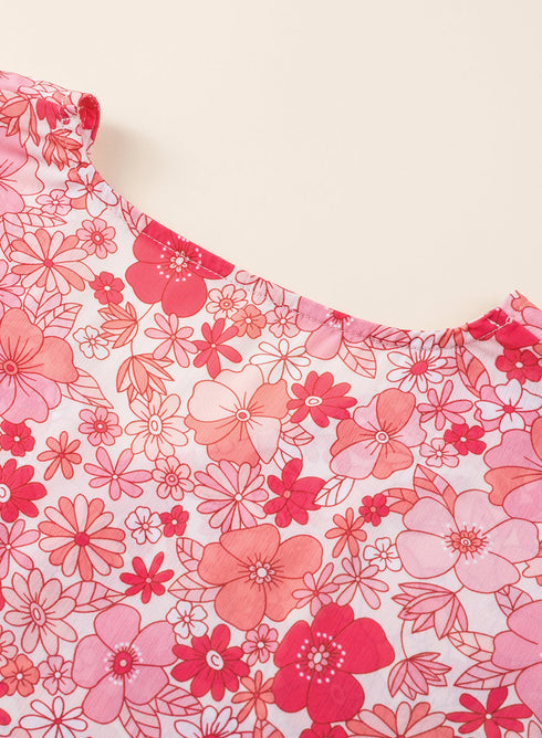 Vibrant Floral Print V Neck Kimono Blouse