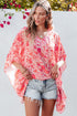 Vibrant Floral Print V Neck Kimono Blouse