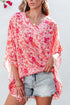 Vibrant Floral Print V Neck Kimono Blouse