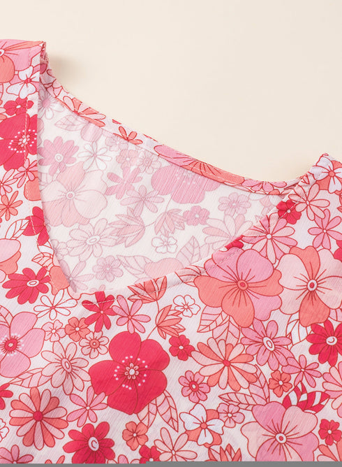 Vibrant Floral Print V Neck Kimono Blouse