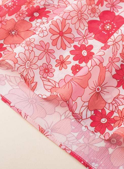 Vibrant Floral Print V Neck Kimono Blouse