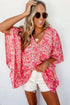 Vibrant Floral Print V Neck Kimono Blouse