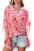 Vibrant Floral Print V Neck Kimono Blouse