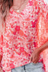 Vibrant Floral Print V Neck Kimono Blouse