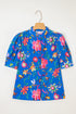 Vibrant Floral Puff Sleeve Button Front Collared Shirt