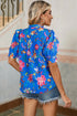Vibrant Floral Puff Sleeve Button Front Collared Shirt